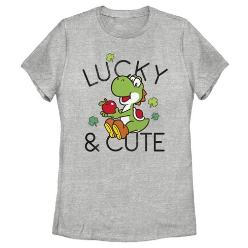 Women s Nintendo Super Mario Yoshi St. Patrick s Lucky and Cute T Shirt Athletic Heather Medium