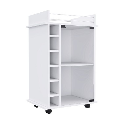 Vynxaria 37-Inch Bar Serving Carts, White Finish, Glass Door with Wine Cubbies
