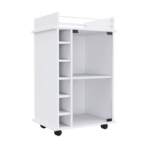Vynxaria 37-Inch Bar Serving Carts, White Finish, Glass Door with Wine Cubbies - 1 of 4