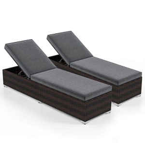 Costway 1/2 PCS Chaise Lounge with 4-level Backrest Heavy-Duty Metal Frame Seat Cushion Grey - 1 of 4