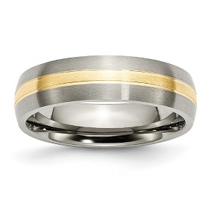 Black Bow Jewelry 6mm Titanium & 14k Gold Inlay Grooved Domed Standard Fit Band - 1 of 4