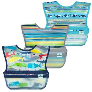 green sprouts Snap & Go Wipe-off Bibs 3pk Navy Whale, Blue Whale