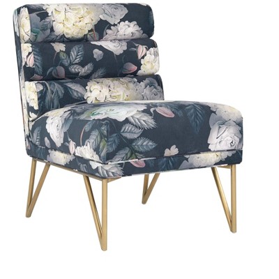 TOV Furniture Kelly Velvet Chair in Navy Floral Pattern