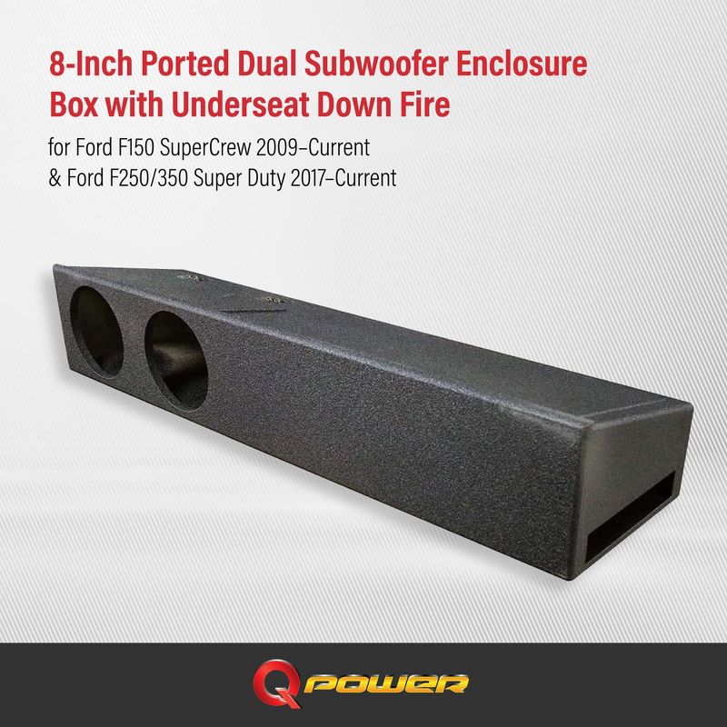 QPower QBFORDFF09208 8 Inch Dual Port Subwoofer Enclosure Box with Underseat Down Fire for Ford F150 Super Crew and Ford F250 and 350 Super Duty, 3 of 7