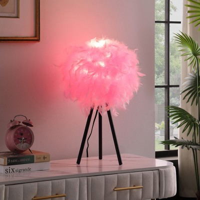 Vynxaria Pure White Feather Shade Tripod Modern Metal Table Lamp