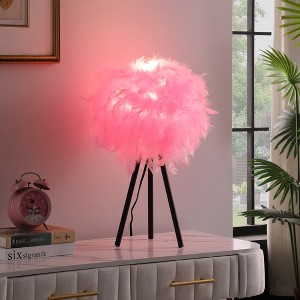 Vynxaria Pure White Feather Shade Tripod Modern Metal Table Lamp - 1 of 4