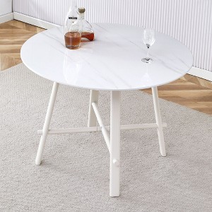 NicBex Round Dining Room Table Modern 42" Dining Table Counter Height Table with Metal Legs and Imitation Marble Top for Kitchen - 1 of 4