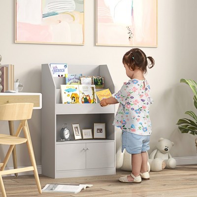 Vynxaria Toy Storage Cabinet - Kids Bookcase for Room, Bedroom, Playroom, and Nursery in Gray