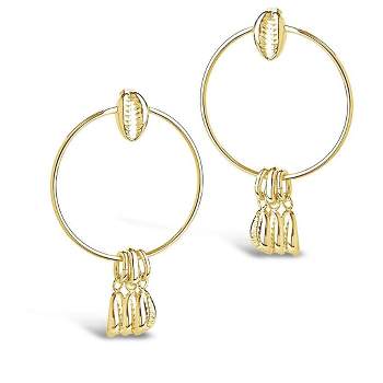 SHINE by Sterling Forever Puka Shell Charm Stud Hoop Earrings Gold