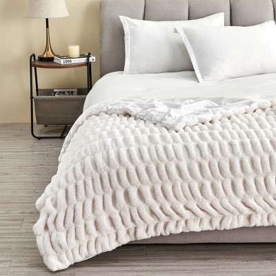 Ruched Faux Fur Reversible Throw Blanket, Fuzzy and Luxurious Throw Blanket - Great Bay Home