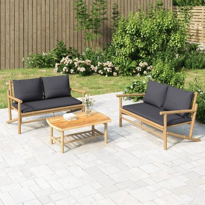 VidaXL 2 Piece Patio Lounge Set with Cushions Poly Rattan Gray