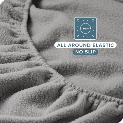 Queen Light Grey Microfiber Deep Pocket Fleece Fitted Sheet