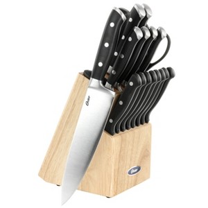 Oster Ginley 18 Piece Stainless Steel Cutlery Set in Black with Pinewood Block - 1 of 4