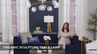 Gold Sculptural Table Lamp with White Drum Shade