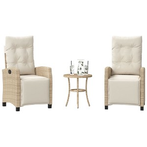 vidaXL 3 Piece Bistro Set with Cushions Beige Poly Rattan - 1 of 4