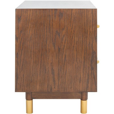 Justice 2-Drawer Walnut Nightstand with Brass Accents