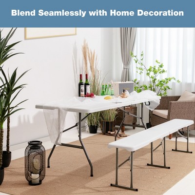 6-Foot White and Gray HDPE Folding Picnic Bench