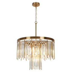 LNC Athean 7-Lights 21.7" Luxury and Glam Crystal Prism Tiered Crystal Chandelier,Gold - 1 of 4