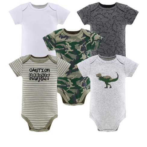 The Peanutshell Baby Boy Short Sleeve Bodysuits, 5-Pack, Camo Dinosaur, Newborn to 24 Months - image 1 of 4