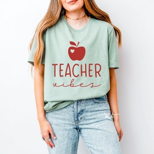 Simply Sage Market Teacher Vibes Cursive Apple Short Sleeve Tee - 1 of 4