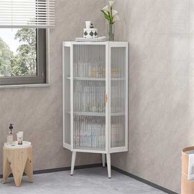 22.25'' Corner Storage Cabinet, Floor Corner Cabinet with Tempered Glass Door & Shelves, Freestanding Corner Table