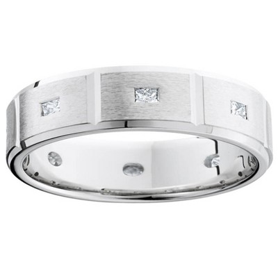Pompeii3 Mens Princess Cut Diamond White Gold Wedding Ring Band