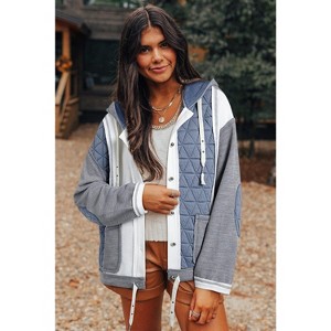 Jungle Green Quilted Textured Patchwork Loose Fit Hooded Jacket - 1 of 1