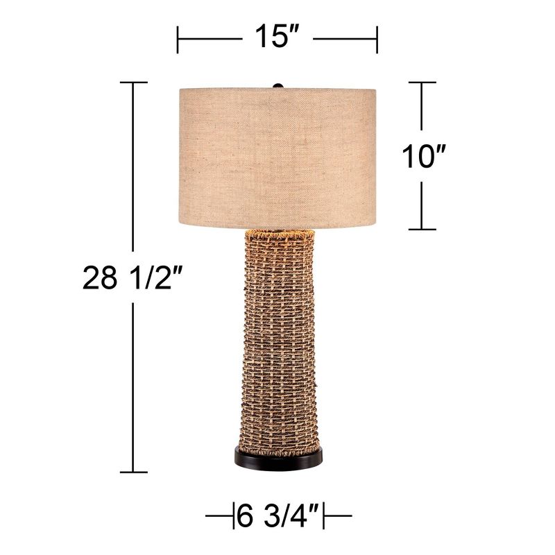 360 Lighting Coastal Table Lamp 28.5" Tall Woven Seagrass Burlap Drum Shade for Living Room Family Bedroom Bedside Nightstand Office, 4 of 8