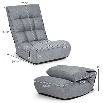 Gray Adjustable Metal Frame Floor Chair with Linen Upholstery