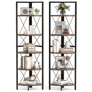 Tangkula 2 PCS 5-tier Corner Display Rack Corner Ladder Bookshelf w/ Sturdy Metal Frame - 1 of 4