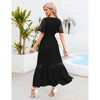 Womens 2025 Summer Lace Lotus Leaf Short Sleeve Maxi Dress V Neck Long Flowy Dresses - 4 of 4
