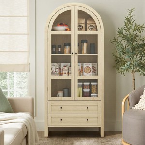 70" Tall Arched Kitchen Pantry - Modern Farmhouse Wood Storage Cabinet with Adjustable Shelves for Kitchen, Dining Room, Living Room-Tanpinhause - 1 of 4