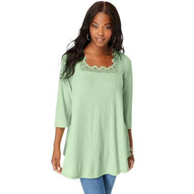 Roaman's Women's Plus Size Squareneck Pointelle Top