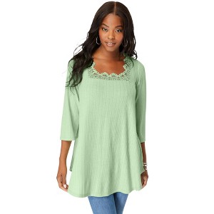 Roaman's Women's Plus Size Squareneck Pointelle Top - 1 of 4