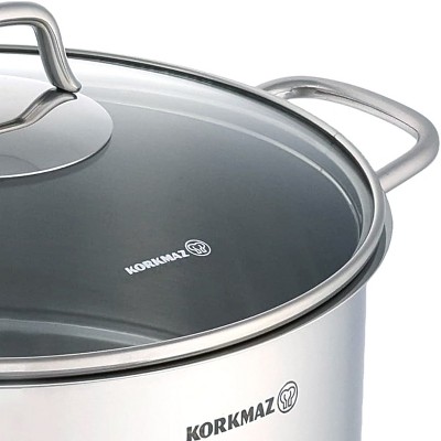 Korkmaz Perla 3.5 Liter Stainless Steel Casserole with Glass Lid
