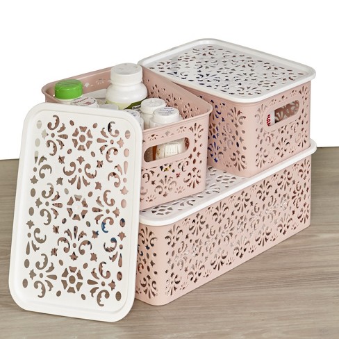 Mini Small Plastic LACE Storage Baskets Boxes Containers Unit Bedroom Bathroom 