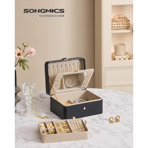 Jewelry Box with Mirror - 2 - Layer Organizer, Travel Case. Removable Tray, 6.9 x 8.7 x 4.3 Inches, Ideal for Earring & Necklace Storage - 1 of 4