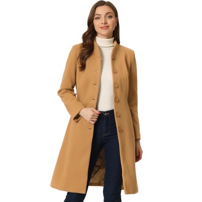 Allegra K Women's Collarless Single-Breasted Outwear Tie Waist Elegant Winter Coats