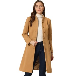 Allegra K Women's Collarless Single-Breasted Outwear Tie Waist Elegant Winter Coats - 1 of 4