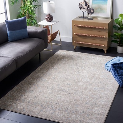 Tan and Blue Synthetic Flat Woven Round Area Rug, 9' x 12'