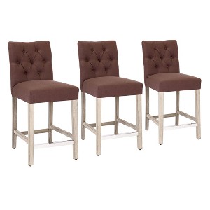 WestinTrends Hayes 24" Linen Fabric Tufted Counter Stool (Set of 3) - 1 of 4