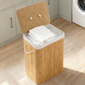 Orieon 28 Gal Laundry Basket with Lid – Large Foldable Bamboo Hamper with Handles & Removable Liner Bag, Carbonized. - 1 of 4