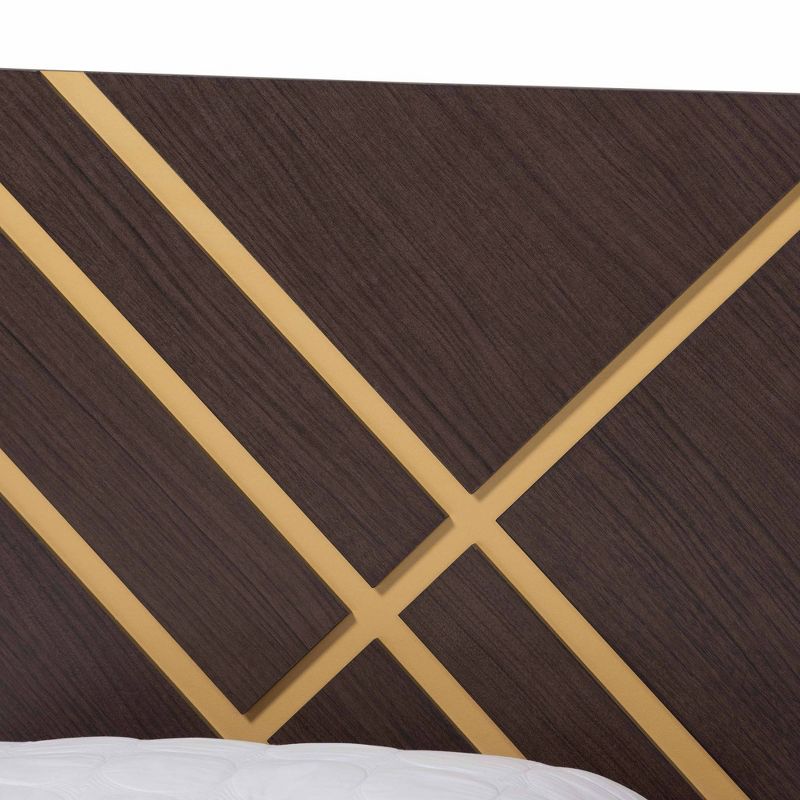 Queen Arcelia Two-Tone Wood Platform Bed Walnut Brown/Gold - Baxton Studio, 5 of 10