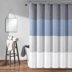 72"x72" Ombre Yarn Dyed Eco Friendly Recycled Cotton Shower Curtain Navy - Lush Décor
