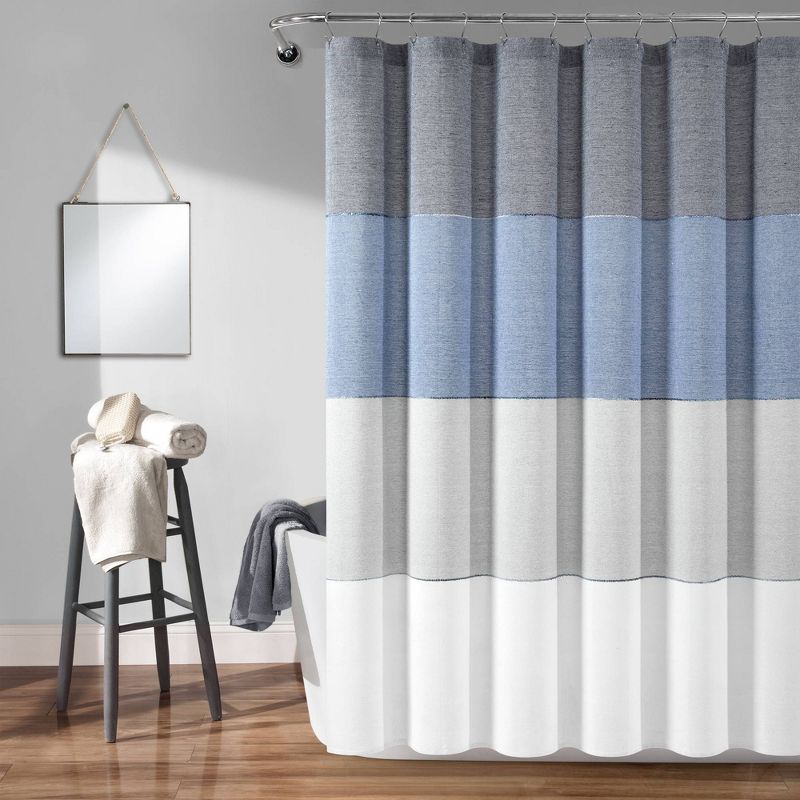 72&#34;x72&#34; Ombre Yarn Dyed Eco Friendly Recycled Cotton Shower Curtain Navy - Lush D&#233;cor, 1 of 6