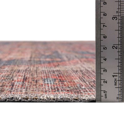 Ivory and Pink Flat Woven Washable Synthetic Area Rug 4' x 6'