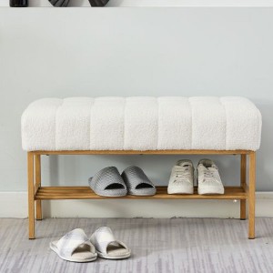 Kumasinova Multi-Use Upholstered Ottoman Bench with Wood Grain Metal Legs, End of Bed Bench with Shelf, Modern Entryway Bench, Foot Stool, Shoe Bench - 1 of 4