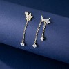 Reffeer Solid 925 Sterling Silver Asymmetric Moon Star Dangle Earring for Women Teen Girls CZ Drop Earrings Tassel Chain - 4 of 4
