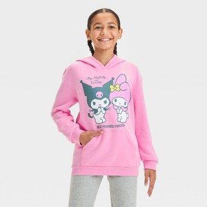 Girls' My Melody & Kuromi Oversized Hooded Fleece Pullover Sweatshirt - Pink - 1 of 4