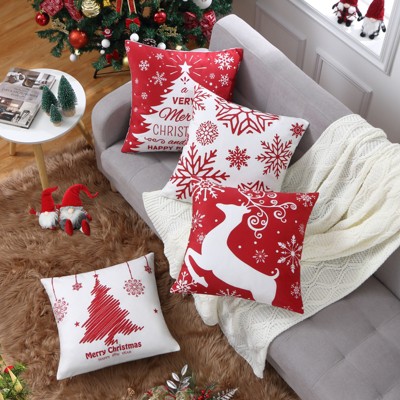 4 Pcs Christmas Pillow Covers - Holiday Cushion Covers, Christmas Decoration Pillows, Festive Pillowcases, Christmas Home Decor